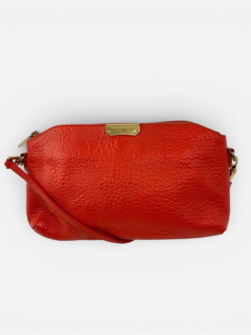 Burberry Red Orange Pebbled Leather Shoulder Bag Crossbody Purse Gold Hardware - Picture 2 of 9